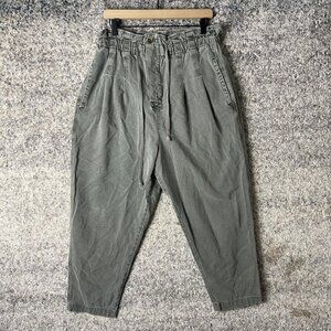 Free People Paperbag Waist Pants Womens Large Olive Green Pleated Tapered Casual